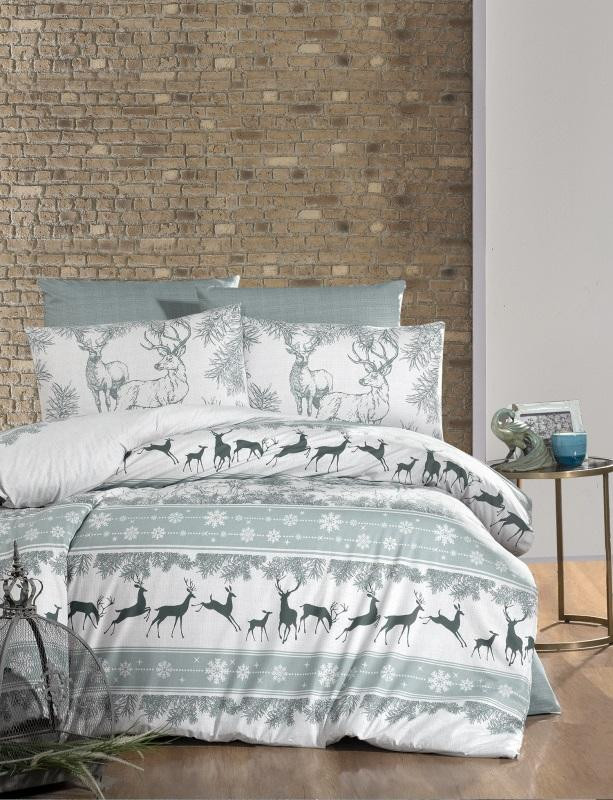 Постельное белье из ранфорса KARVEN N022 DEER DARK GREEN 50х70 (1шт), 70х70 (1шт) 1,5-спальное