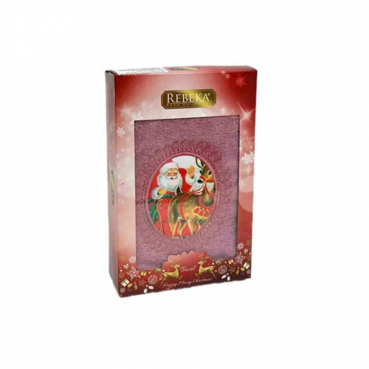 Полотенце махровое хлопковое KARVEN HS1710 REBEKA НОВЫЙ ГОД V3 лиловое 50х90