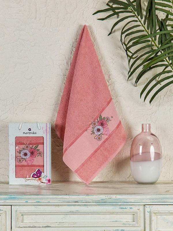 Полотенце махровое DURU брусничное 50х90 в коробке