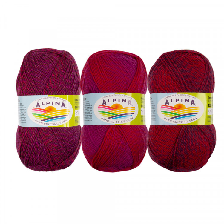 Пряжа ALPINA ROMANTIC №08 малиновая-светло-сиреневая 100% шерсть 5 шт х 100 гр, 300 м +/- 15 м