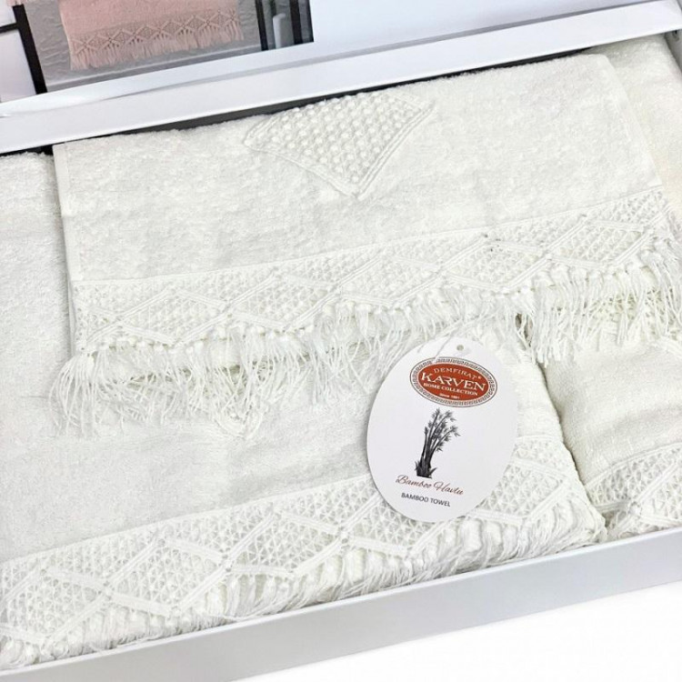 Набор полотенец махровых бамбуковых в коробке KARVEN HS1707 MAKRAME V1 кремовый 30х50 (1шт), 50х90 (1шт), 70х140 (1шт)