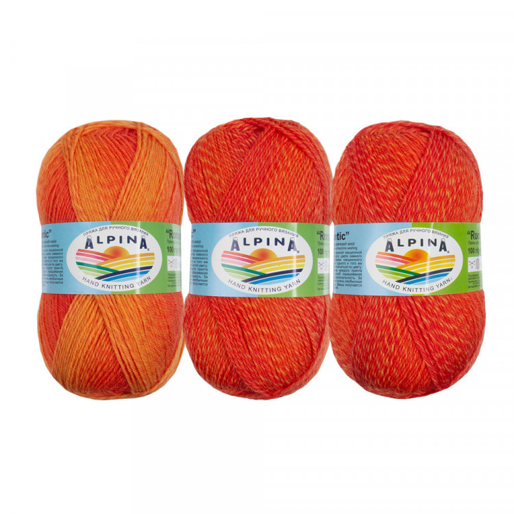 Пряжа ALPINA ROMANTIC №03 желтая-оранжевая 100% шерсть 5 шт х 100 гр, 300 м +/- 15 м