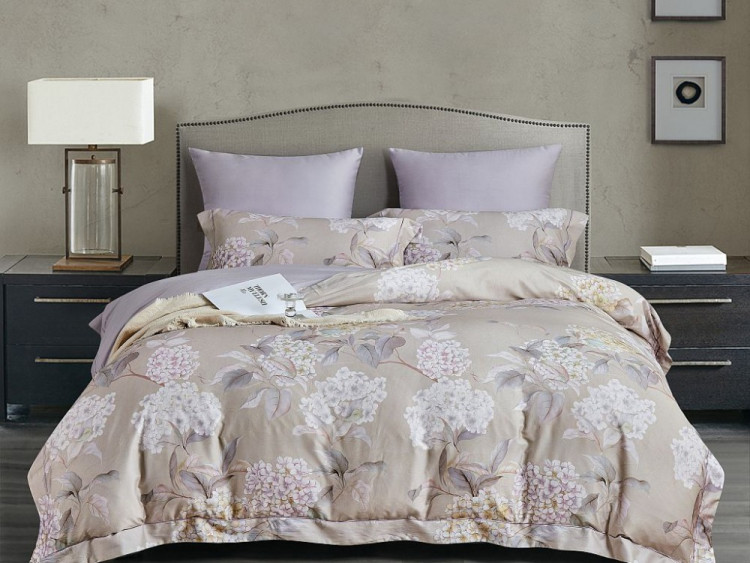 Постельное белье фланелевое из тенсела ASABELLA Зонтики гортензий 50х70 (1шт), 70х70 (1шт) 1,5-спальное