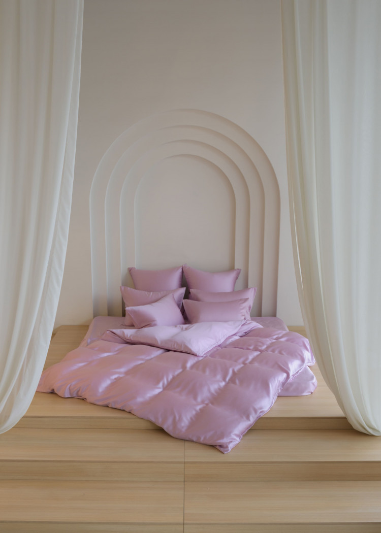 Постельное белье с простыней на резинке 160х200 GERMAN GRASS LILAC BRILLIANT GRASS 70х70 (2шт) 1,5-спальное