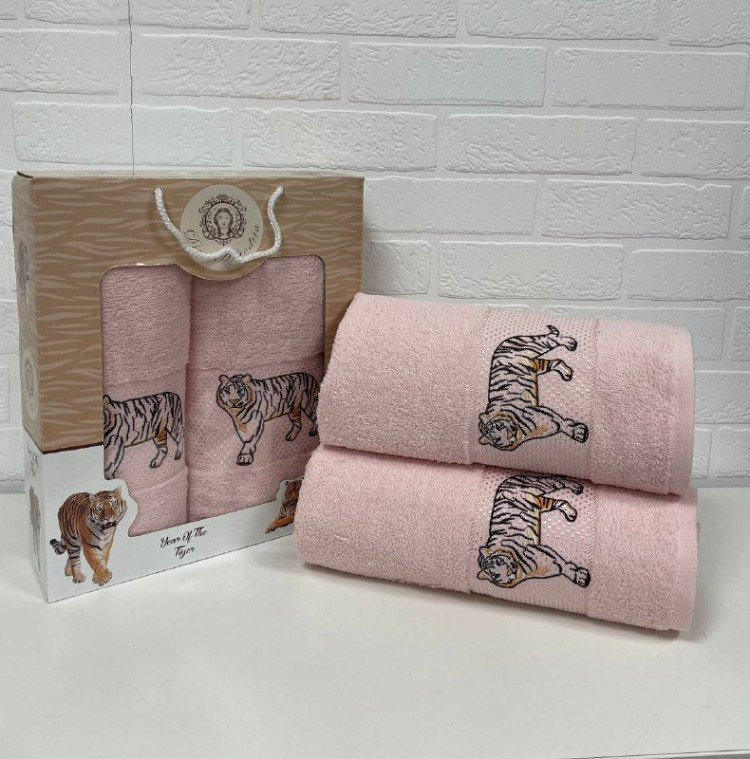 Набор махровых полотенец DIVA AFRODITA ТИГР LUX 50х90 (1шт), 70х140 (1шт) розовый-2