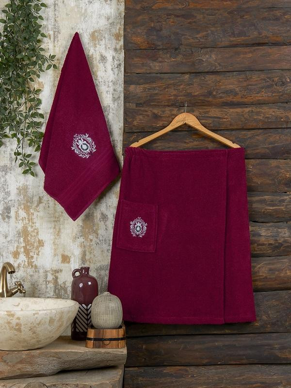 Набор мужской хлопковый для ванной и сауны махровый METEOR бордовый