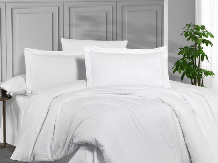 Постельное белье из страйп сатина KARVEN N162-SS-004 BEYAZ белое 50х70 (1шт), 70х70 (1шт) 1,5-спальное