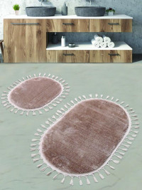 Набор ковриков для ванной мех с бахромой KARVEN KV413 POST DOKUMA OVAL SACAKLI капучино 50х60 (1шт), 60х100 (1шт)