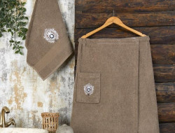 Набор мужской хлопковый для ванной и сауны махровый METEOR коричневый