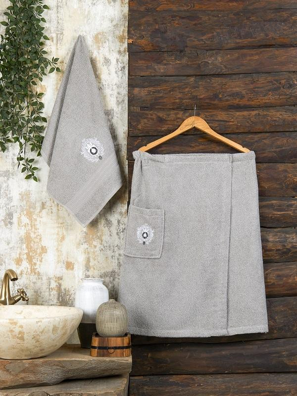 Набор мужской хлопковый для ванной и сауны махровый METEOR серый