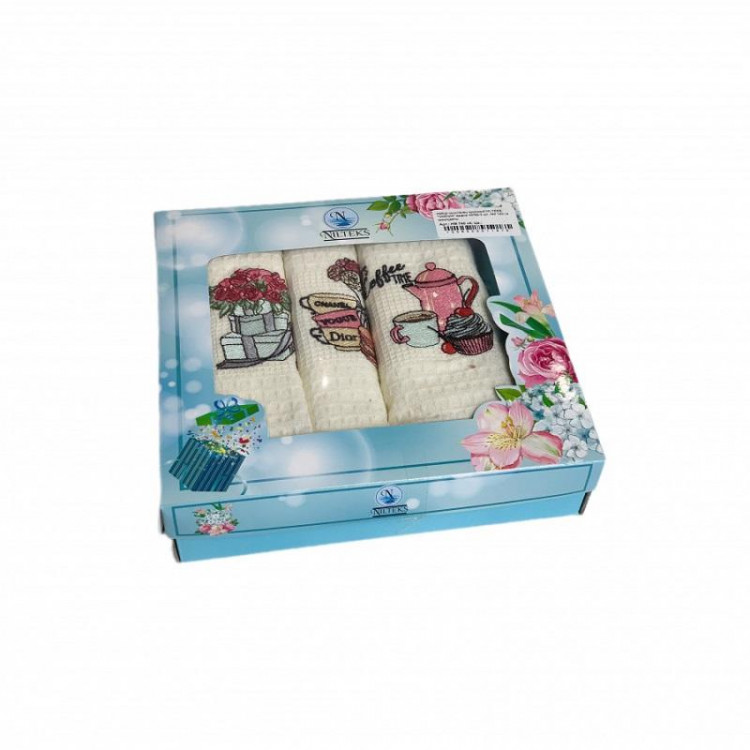 Набор кухонных полотенец вафельных хлопковых KARVEN HM740 NILTEKS V4 ЧАЙНИК 40х60 (3шт)