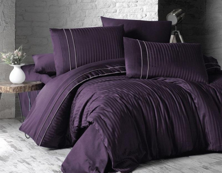 Постельное белье из сатина де люкс KARVEN N044 STRIPE STYLE PURPLE 50х70 (2шт), 70х70 (2шт) евро