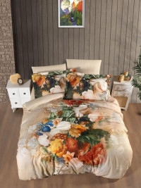 Постельное белье из страйп сатина с цветным принтом KARVEN N249-SB002 50х70 (1шт), 70х70 (1шт) 1,5-спальное