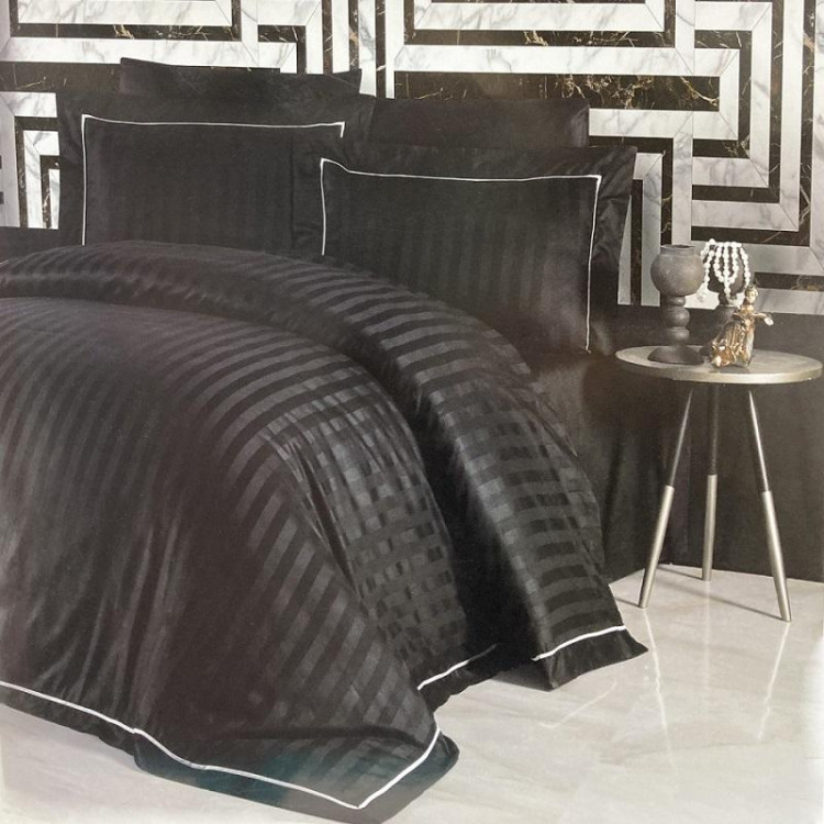 Постельное белье из сатина де люкс KARVEN N044 NOVEL LINE BLACK 50х70 (2шт), 70х70 (2шт) евро