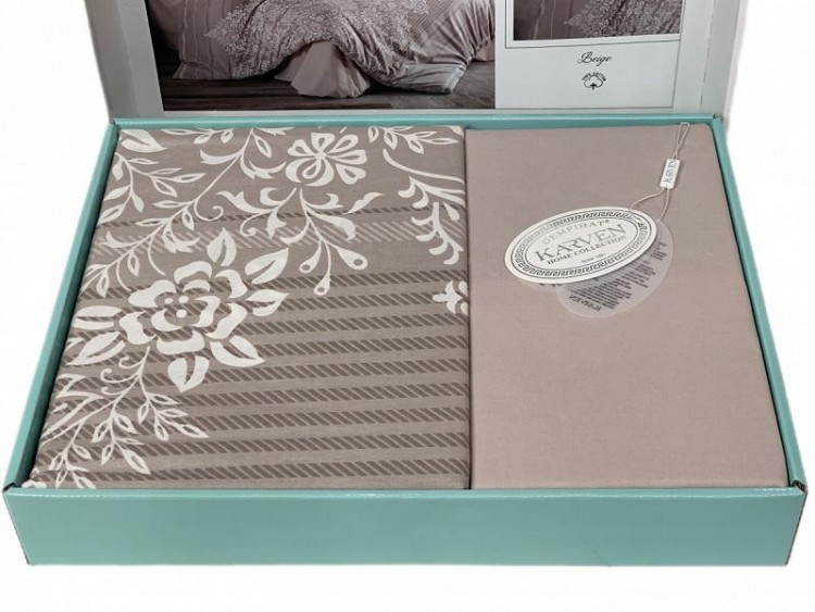 Постельное белье из ранфорса KARVEN N022 RUTE BEIGE V-1 50х70 (1шт), 70х70 (1шт) 1,5-спальное