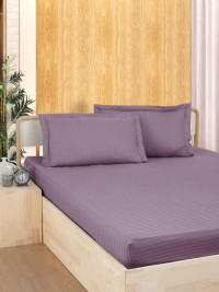 Простыня на резинке из страйп-сатина KARVEN P935 лиловая 100х200х33 с наволочкой 50х70