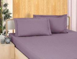 Простыня на резинке из страйп-сатина KARVEN P935 лиловая 100х200х33 с наволочкой 50х70