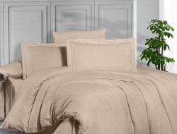 Постельное белье из страйп сатина KARVEN N162-SS-007 KBEJ темно-бежевое 50х70 (1шт), 70х70 (1шт) 1,5-спальное