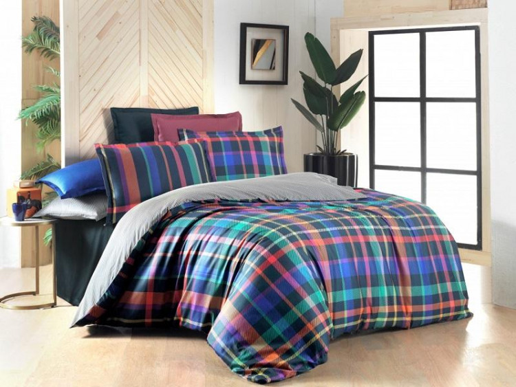 Постельное белье из сатина де люкс SAREV N140 MERLIN LACIVERT V1 50х70 (4шт) евро