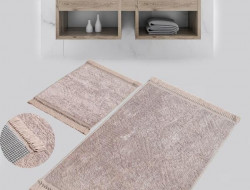 Набор ковриков для ванной софт жаккард с бахромой KARVEN KV416 BUKET SACAKLI темно-бежевый 50х60 (1шт), 60х100 (1шт)