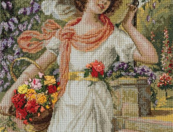 Набор для вышивания PANNA Золотая коллекция VH-1480 ДЕВУШКА С КОРЗИНОЙ ЦВЕТОВ 28,5х34