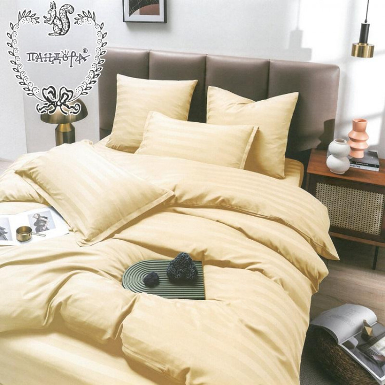 Постельное белье из страйп-сатина ПАНДОРА шампань 1,5-спальное