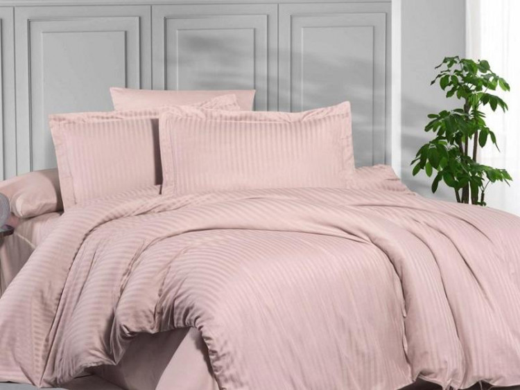 Постельное белье из страйп сатина KARVEN N163-SS-008 SOMON персиковое 50х70 (2шт), 70х70 (2шт) евро